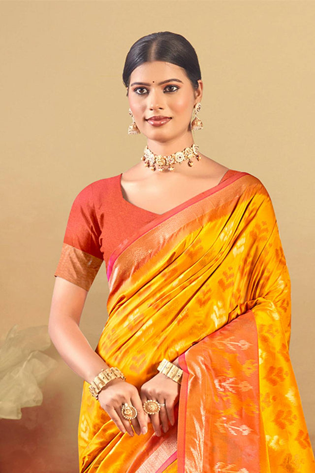 Yellow Woven Silk Saree