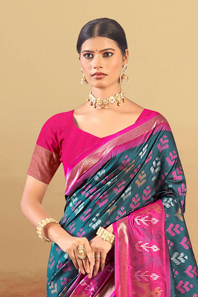 Blue Woven Silk Saree
