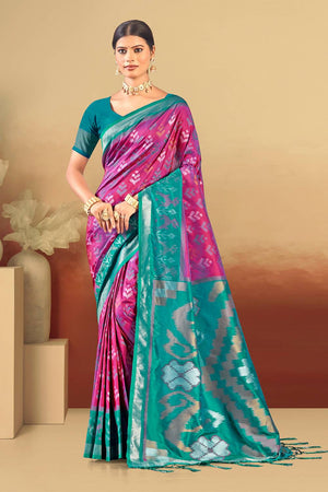 Pink Woven Silk Saree