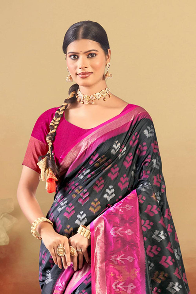 Black Woven Silk Saree