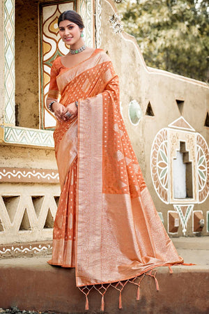 Orange Woven Silk Saree
