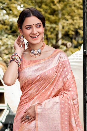 Pink Woven Silk Saree