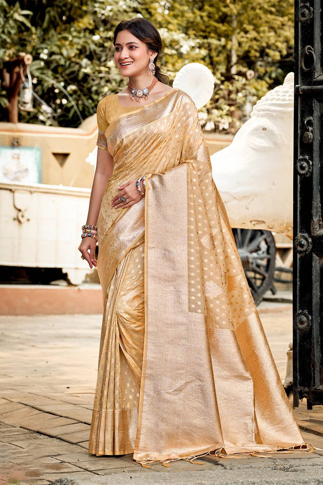 Yellow Woven Silk Saree