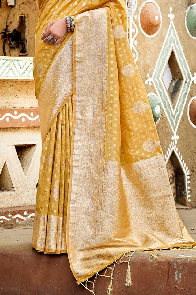 Mustard Woven Silk Saree
