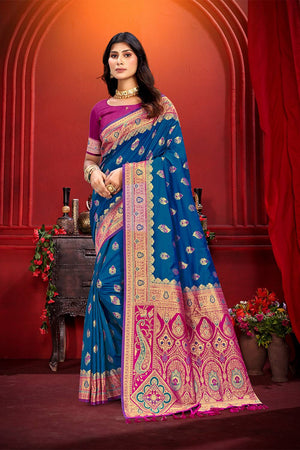 Blue Woven Silk Saree