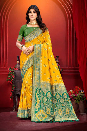 Yellow Woven Silk Saree