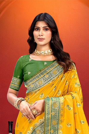 Yellow Woven Silk Saree