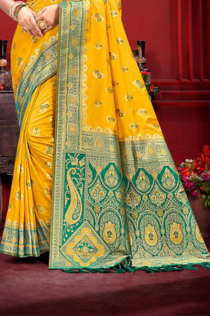Yellow Woven Silk Saree