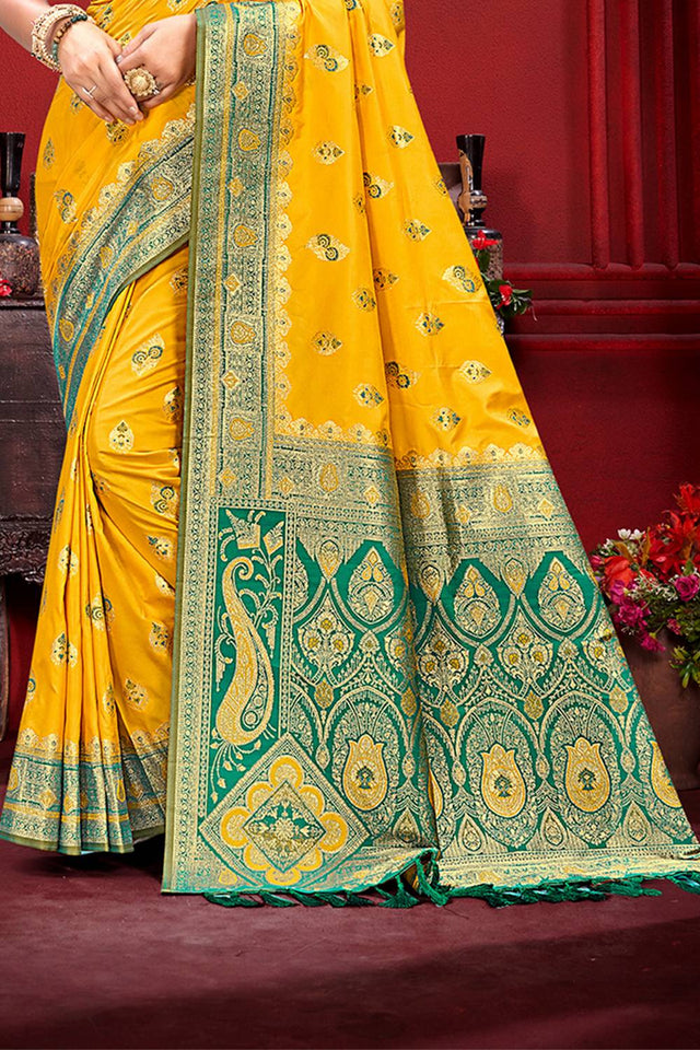 Yellow Woven Silk Saree