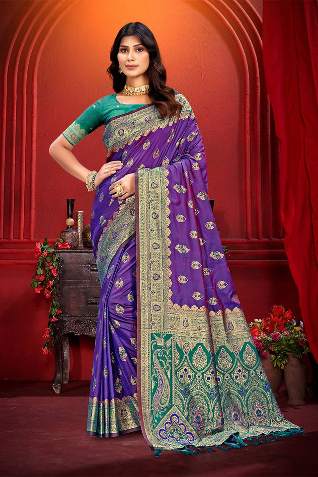 Violet Woven Silk Saree