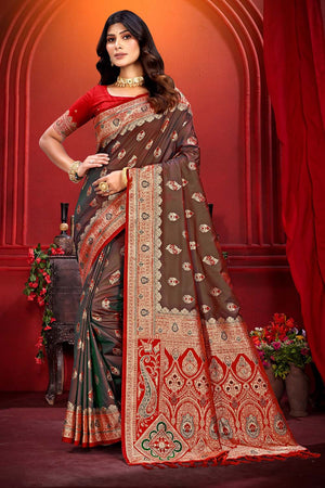 Brown Woven Silk Saree