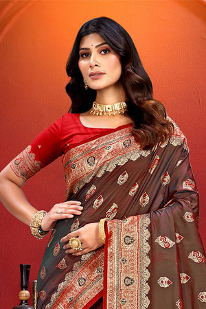 Brown Woven Silk Saree