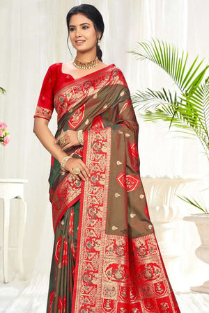Red Woven Silk Saree