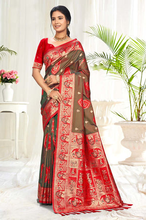 Red Woven Silk Saree