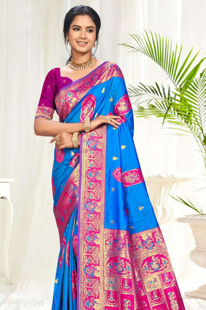 Blue Woven Silk Saree