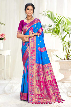 Blue Woven Silk Saree