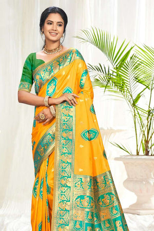 Yellow Woven Silk Saree