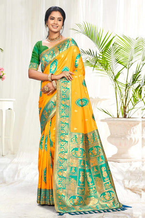 Yellow Woven Silk Saree