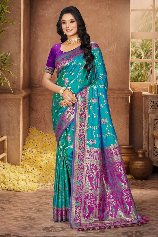Blue Woven Silk Saree
