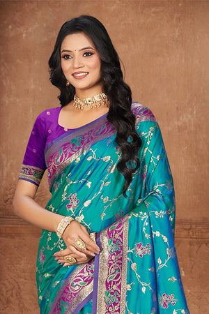 Blue Woven Silk Saree
