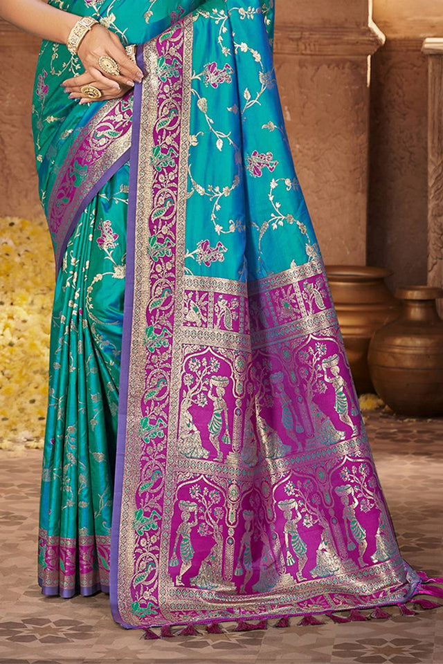 Blue Woven Silk Saree