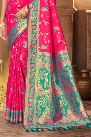 Pink Woven Silk Saree