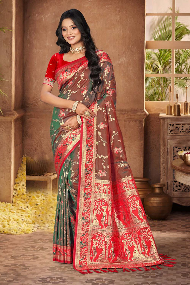 Brown Woven Silk Saree