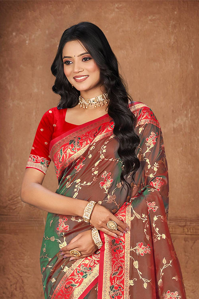 Brown Woven Silk Saree