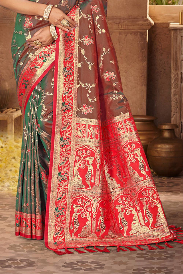 Brown Woven Silk Saree