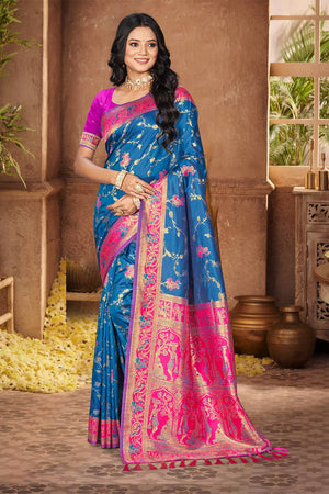 Royal Blue Woven Silk Saree