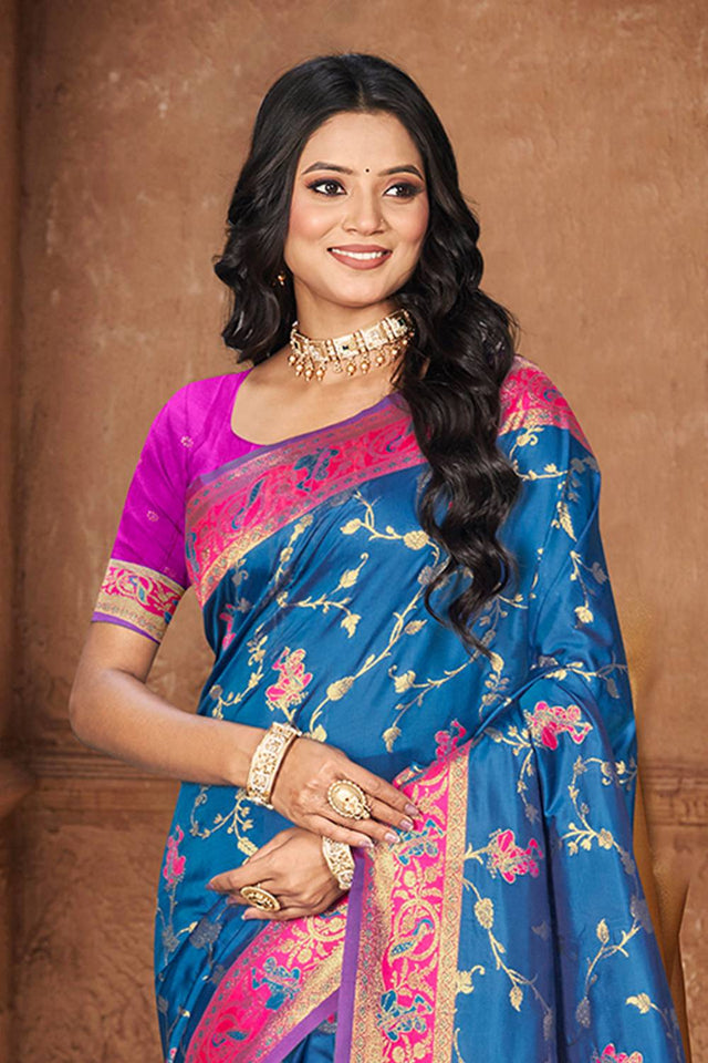 Royal Blue Woven Silk Saree
