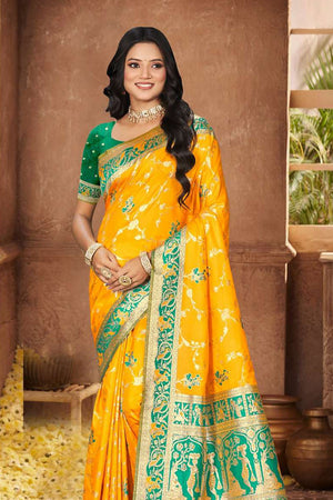 Yellow Woven Silk Saree