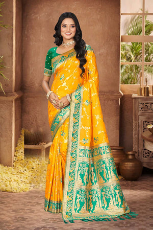 Yellow Woven Silk Saree