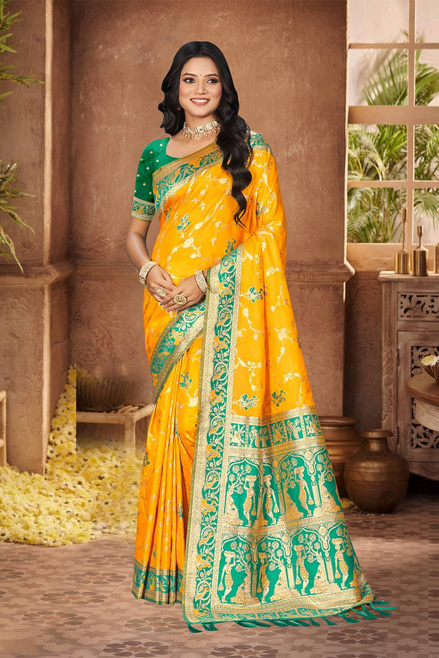 Yellow Woven Silk Saree