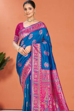 Royal Blue Woven Silk Saree
