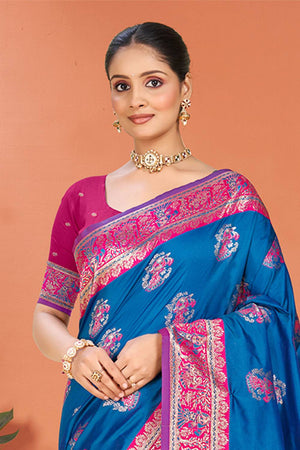 Blue Woven Silk Saree