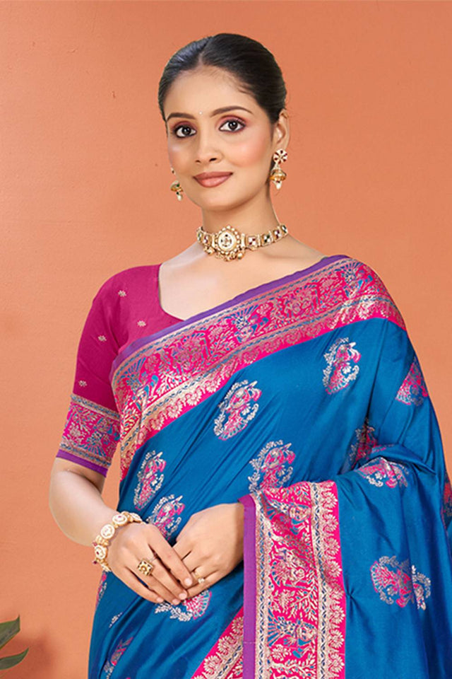 Blue Woven Silk Saree