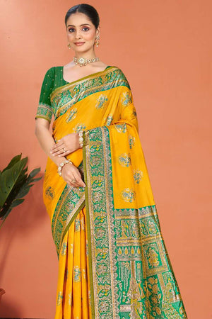 Yellow Woven Silk Saree