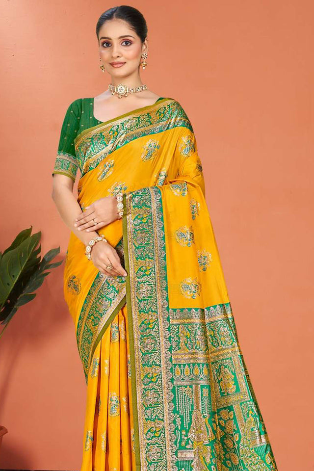 Yellow Woven Silk Saree
