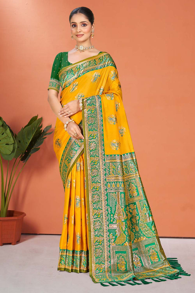 Yellow Woven Silk Saree