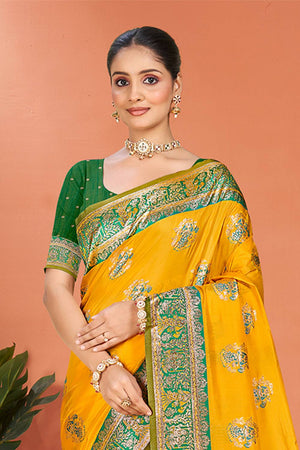 Yellow Woven Silk Saree
