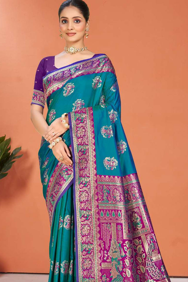 Light Blue Woven Silk Saree