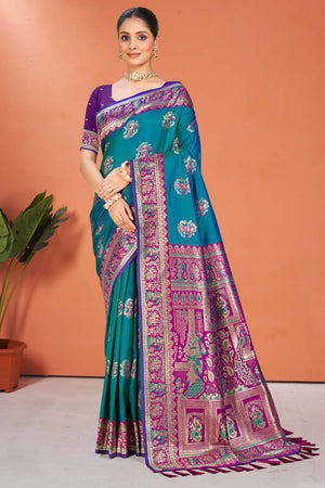 Light Blue Woven Silk Saree