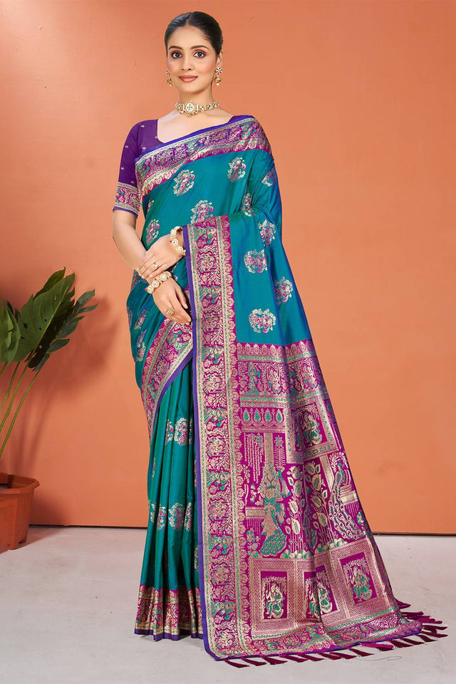 Blue Woven Silk Saree