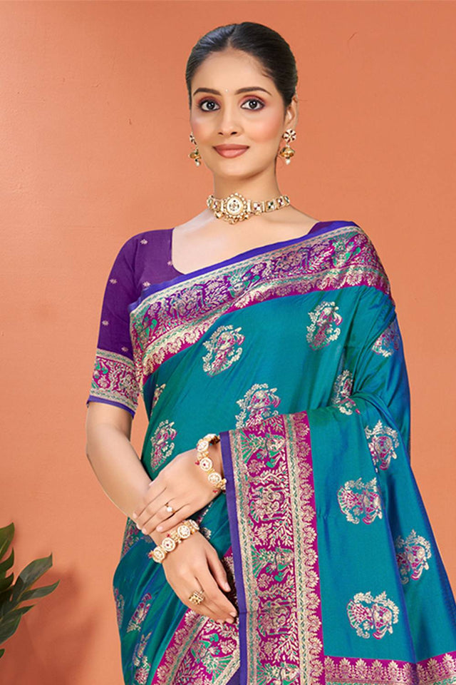 Blue Woven Silk Saree