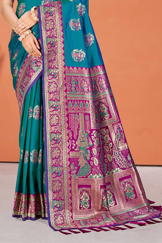Blue Woven Silk Saree