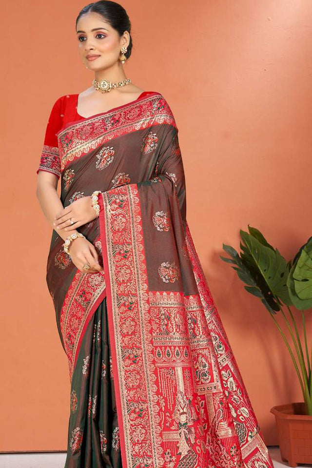 Brown Woven Silk Saree
