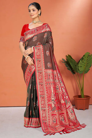 Brown Woven Silk Saree