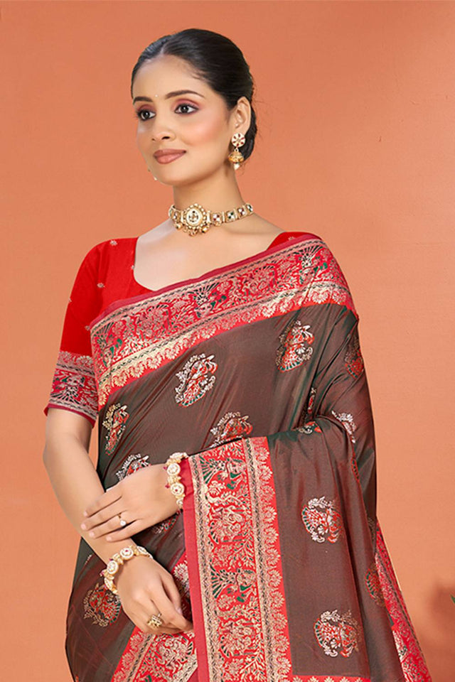 Brown Woven Silk Saree