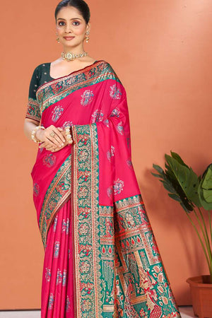 Pink Woven Silk Saree